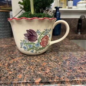 Vintage Mann Floral Ceramic Mug with Red Trim